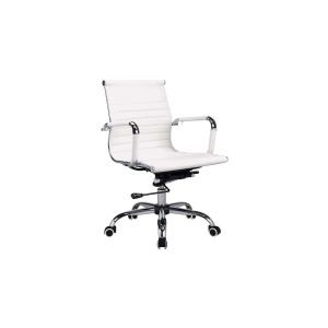 Silla de oficina giratoria ajustable en simil piel blanca elegante