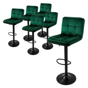 Set 6x taburetes de bar de terciopelo verde silla giratoria 360°