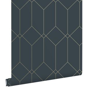 Estahome papel pintado arte deco azul oscuro y oro - 0,53 x 10,05 m