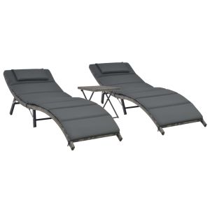 vidaXL set de muebles de jardín plegables 3 pzas ratán sintético gris