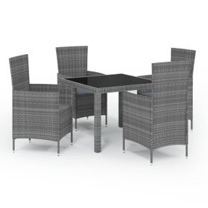 vidaXL set de comedor de jardín 5 pzas y cojines ratán sintético gris