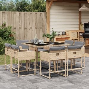 vidaXL set comedor de jardín 9 pzas con cojines ratán sintético beige