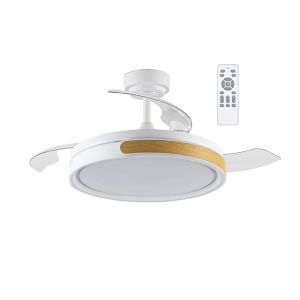 Ventilador de techo retráctil con luz LED 72w nemi blanco y madera cct