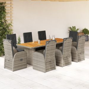 vidaXL set comedor jardín 9 pzas y cojines ratán sintético gris