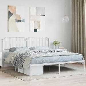 Cama -180x200 cm de metal con cabecero blanco