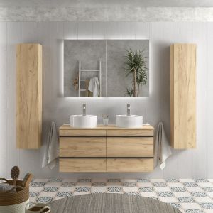 Mueble baño serie born 120 cm roble con tirador | lavabo +encimera