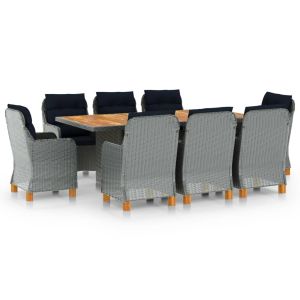 vidaXL set comedor jardín 9 pzas y cojines ratán sintético gris claro