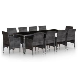 vidaXL juego de comedor de jardín 11 piezas ratán sintético gris