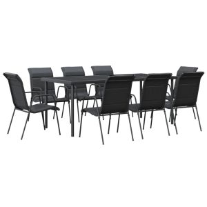 vidaXL juego de comedor para jardín 9 piezas acero y textilene negro