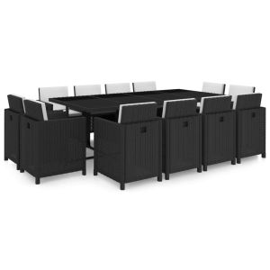 vidaXL set comedor de jardín 13 piezas y cojines ratán sintético negro