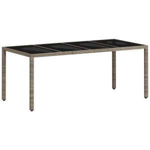 vidaXL mesa de jardín superficie de vidrio ratán pe gris 190x90x75 cm