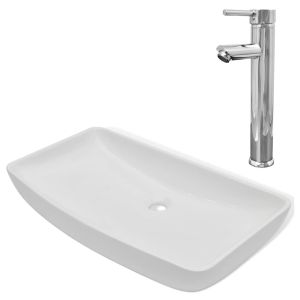 vidaXL lavabo de baño rectangular con grifo mezclador cerámica blanco