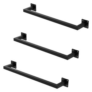 Set 3x percheros de pared 60x12 cm de acero inoxidable negro