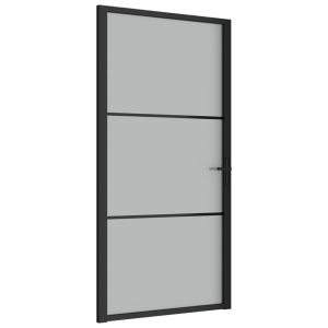 vidaXL puerta interior de vidrio y aluminio negro mate 102,5x201,5 cm