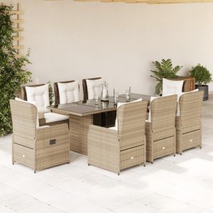 vidaXL set comedor de jardín 9 pzas con cojines ratán sintético beige