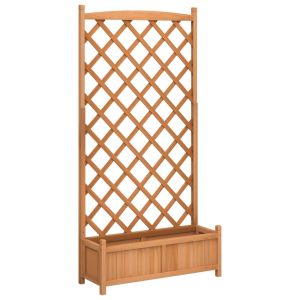 vidaXL jardinera con enrejado de madera maciza de abeto marrón