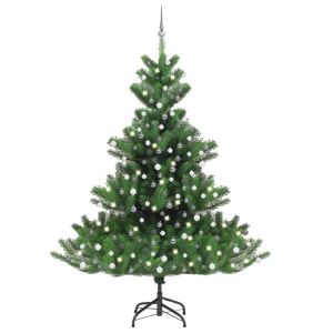 vidaXL árbol de navidad abeto nordmann con LEDs y bolas verde 240 cm