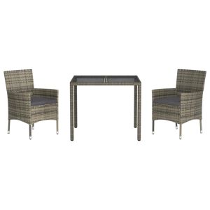 vidaXL set comedor de jardín 3 piezas con cojines ratán sintético gris