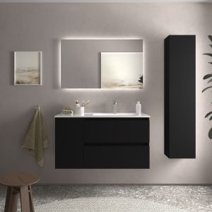 Mueble baño bequia 100cm + coqueta izquierda + lavabo cerámica| negro