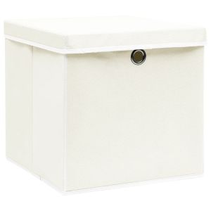 vidaXL cajas de almacenaje con tapas 4 uds tela blanco 32x32x32 cm