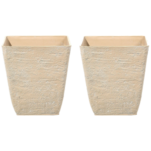 Conjunto de 2 macetas de mezcla de piedra beige arena 39 x 39 cm delos