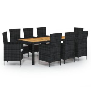 vidaXL set comedor de jardín 9 piezas y cojines ratán sintético negro