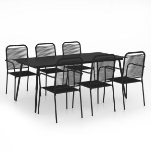 vidaXL set de comedor de jardín 7 pzas cuerda de algodón y acero negro