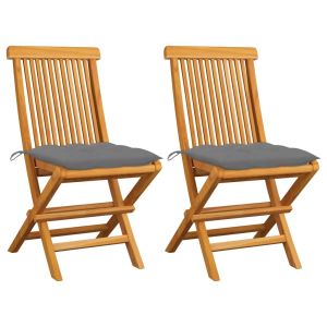 vidaXL sillas de jardín 2 uds madera maciza teca con cojines grises