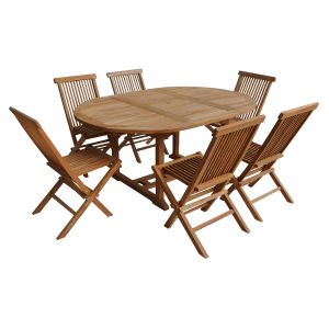 Muebles de jardín de teca lombok - mesa redonda extensible - 6 plazas