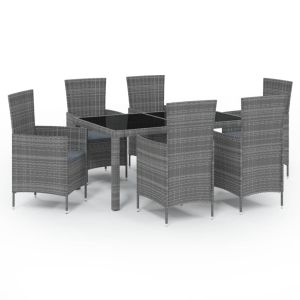 vidaXL set de comedor de jardín 7 pzas y cojines ratán sintético gris