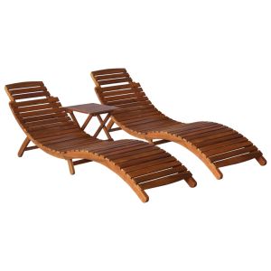 vidaXL set de tumbonas con mesita 3 piezas madera maciza de acacia