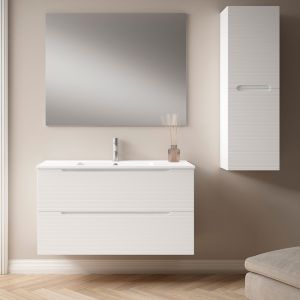 Mueble baño, lavabo, espejo y aplique LED boreal 60x45cm blanco 2 caj. Sus.