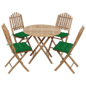 vidaXL set de comedor de jardín plegable 5 piezas con cojines bambú