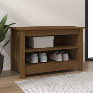 Banco zapatero madera maciza de pino marrón miel 70x38x45,5cm