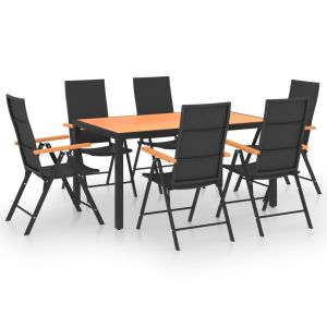 vidaXL juego de comedor para jardín 7 piezas negro y marrón