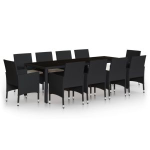 vidaXL juego de comedor de jardín 11 piezas ratán sintético negro