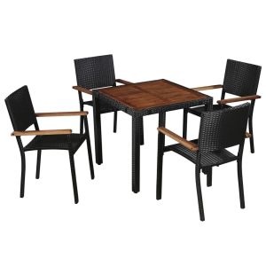 vidaXL set comedor jardín 5 pzas ratán sintético y madera acacia negro