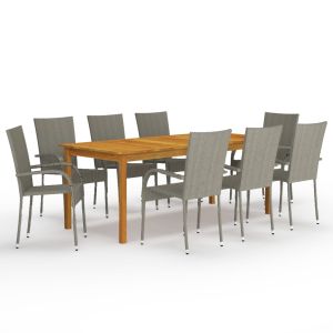 vidaXL juego de comedor de jardín 9 piezas gris