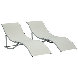 Set de 2 tumbonas plegables aluminio, texteline color beige 165x61x63 cm