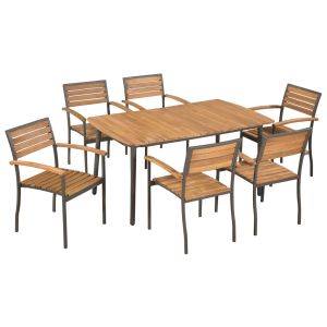 vidaXL set de comedor de jardín 7 pzas madera maciza de acacia y acero