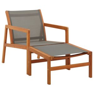 vidaXL silla de jardín con reposapiés madera eucalipto textilene gris