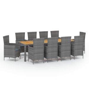 vidaXL set de comedor de jardín 11 pzas y cojines ratán sintético gris