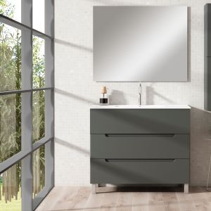 Mueble baño, lavabo, espejo y aplique LED victoria 80x45cm grafito c/patas