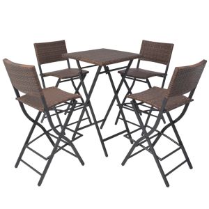 vidaXL set comedor de jardín plegable 5 pzas poli ratán y acero marrón