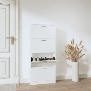 Mueble zapatero madera contrachapada blanco 59x17x150 cm