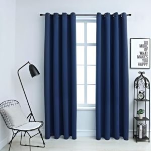 Cortinas opacas con anillas de metal 2 uds azul 140x245 cm es5501