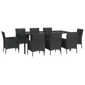 vidaXL set de comedor de jardín 9 pzas y cojines ratán sintético negro