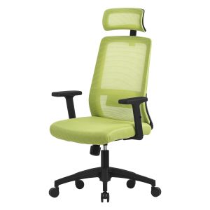 Silla de oficina ergonomica verde regulable con reposacabezas