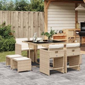 vidaXL set comedor de jardín 9 pzas con cojines ratán sintético beige