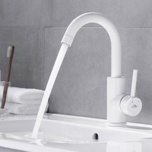 Auralum grifo de lavabo blanco grifo mezclador de baño con rotación de 360°